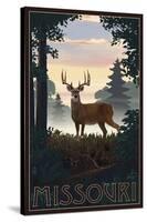 Missouri - Deer and Sunrise-Lantern Press-Stretched Canvas