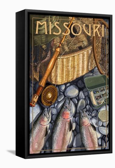 Missouri - Fishing Still Life-Lantern Press-Framed Stretched Canvas