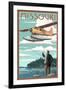 Missouri - Float Plane and Fisherman-Lantern Press-Framed Art Print