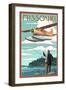 Missouri - Float Plane and Fisherman-Lantern Press-Framed Art Print