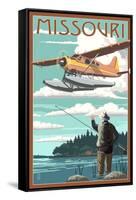 Missouri - Float Plane and Fisherman-Lantern Press-Framed Stretched Canvas