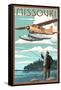 Missouri - Float Plane and Fisherman-Lantern Press-Framed Stretched Canvas