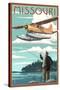 Missouri - Float Plane and Fisherman-Lantern Press-Stretched Canvas