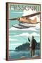 Missouri - Float Plane and Fisherman-Lantern Press-Stretched Canvas