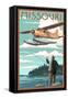 Missouri - Float Plane and Fisherman-Lantern Press-Framed Stretched Canvas