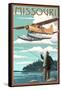 Missouri - Float Plane and Fisherman-Lantern Press-Framed Stretched Canvas