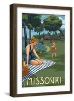 Missouri - Lake and Picnic Scene-Lantern Press-Framed Art Print