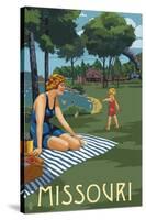 Missouri - Lake and Picnic Scene-Lantern Press-Stretched Canvas