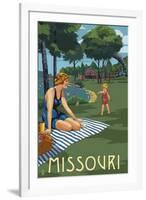 Missouri - Lake and Picnic Scene-Lantern Press-Framed Art Print