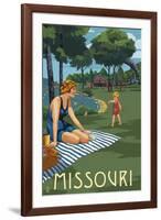 Missouri - Lake and Picnic Scene-Lantern Press-Framed Art Print