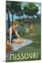 Missouri - Lake and Picnic Scene-Lantern Press-Mounted Art Print