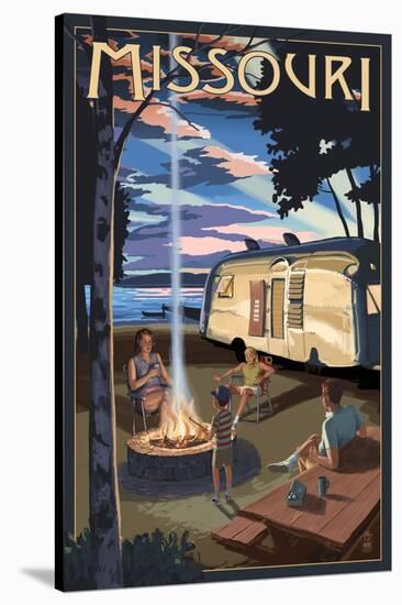 Missouri - Retro Camper and Lake-Lantern Press-Stretched Canvas