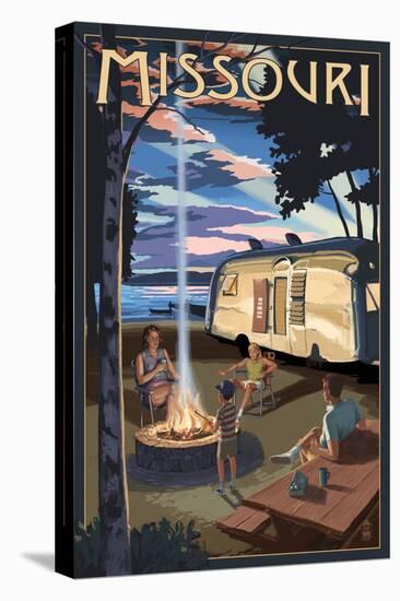 Missouri - Retro Camper and Lake-Lantern Press-Stretched Canvas