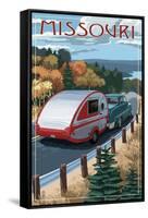 Missouri - Retro Camper on Road-Lantern Press-Framed Stretched Canvas
