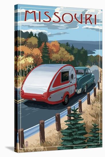 Missouri - Retro Camper on Road-Lantern Press-Stretched Canvas