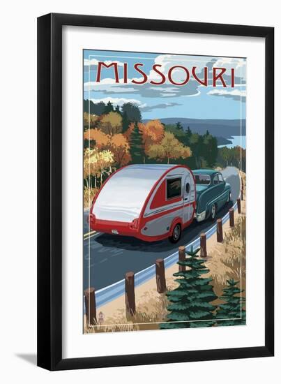Missouri - Retro Camper on Road-Lantern Press-Framed Art Print