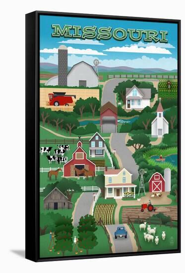 Missouri - Retro Style Countryside-Lantern Press-Framed Stretched Canvas