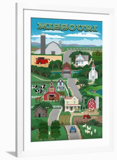 Missouri - Retro Style Countryside-Lantern Press-Framed Art Print