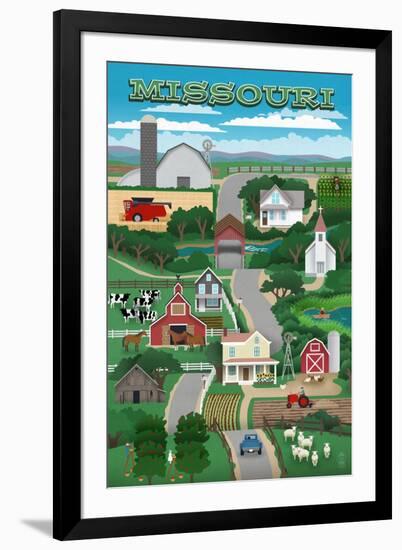 Missouri - Retro Style Countryside-Lantern Press-Framed Art Print