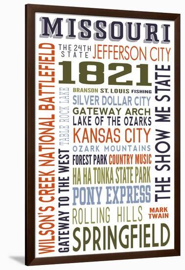 Missouri - Typography-Lantern Press-Framed Art Print