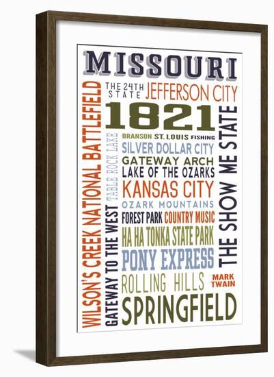 Missouri - Typography-Lantern Press-Framed Art Print