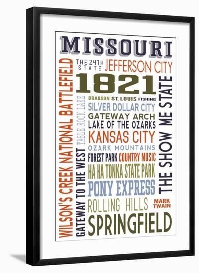 Missouri - Typography-Lantern Press-Framed Art Print