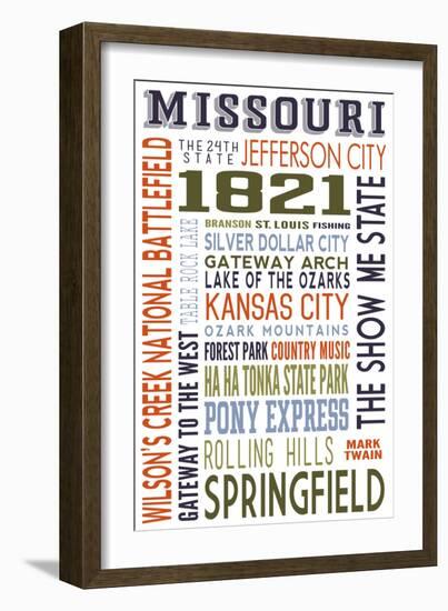 Missouri - Typography-Lantern Press-Framed Art Print