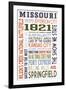 Missouri - Typography-Lantern Press-Framed Art Print