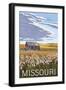 Missouri - Wheat Fields and Homestead-Lantern Press-Framed Art Print