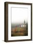 Mist and colourful trees surround the alpine church in the fall, St. Magdalena, Funes Valley, South-Roberto Moiola-Framed Photographic Print