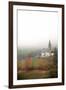 Mist and colourful trees surround the alpine church in the fall, St. Magdalena, Funes Valley, South-Roberto Moiola-Framed Photographic Print