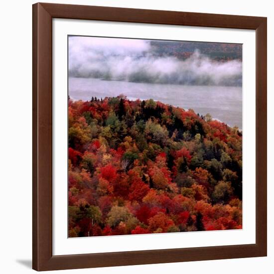 Mist Lingers Over Lobster Lake as Trees Show off Their Splendid Colors During Peak Fall Foliage-null-Framed Photographic Print