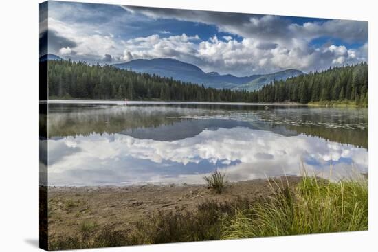 Mist on Lost Lake, Ski Hill and surrounding forest, Whistler, British Columbia, Canada, North Ameri-Frank Fell-Stretched Canvas