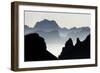 Mist on peaks of Dolomites and Monte Pelmo seen from Cima Belvedere at dawn, Val di Fassa, Trentino-Roberto Moiola-Framed Photographic Print