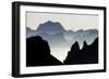 Mist on peaks of Dolomites and Monte Pelmo seen from Cima Belvedere at dawn, Val di Fassa, Trentino-Roberto Moiola-Framed Photographic Print