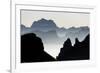 Mist on peaks of Dolomites and Monte Pelmo seen from Cima Belvedere at dawn, Val di Fassa, Trentino-Roberto Moiola-Framed Photographic Print