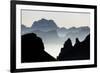 Mist on peaks of Dolomites and Monte Pelmo seen from Cima Belvedere at dawn, Val di Fassa, Trentino-Roberto Moiola-Framed Photographic Print