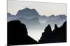 Mist on peaks of Dolomites and Monte Pelmo seen from Cima Belvedere at dawn, Val di Fassa, Trentino-Roberto Moiola-Mounted Photographic Print