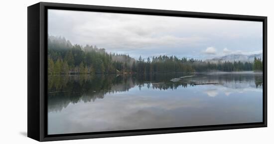 Mist over Garden Bay Lake with the Sunshine Coast Mountains in the background, British Columbia, Ca-Paul Porter-Framed Stretched Canvas