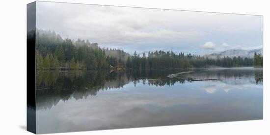 Mist over Garden Bay Lake with the Sunshine Coast Mountains in the background, British Columbia, Ca-Paul Porter-Stretched Canvas