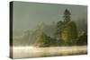 Mist over Lake Derwent Water at Dawn, Brandlehow, Borrowdale, the Lake District-John Potter-Stretched Canvas