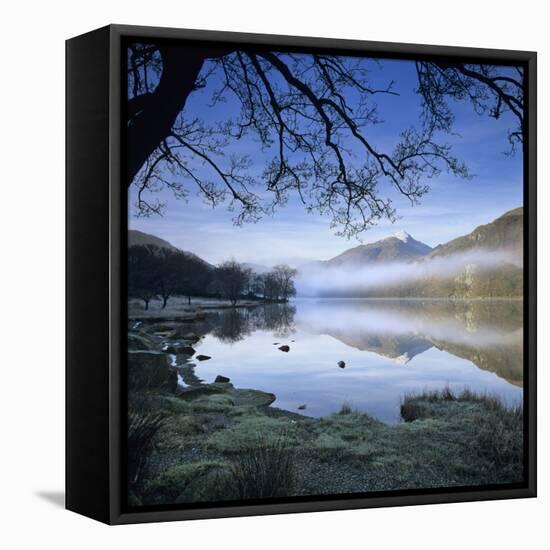 Mist over Llyn Gwynant and Snowdon, Snowdonia National Park, Conwy, Wales, United Kingdom, Europe-Stuart Black-Framed Stretched Canvas