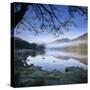 Mist over Llyn Gwynant and Snowdon, Snowdonia National Park, Conwy, Wales, United Kingdom, Europe-Stuart Black-Stretched Canvas