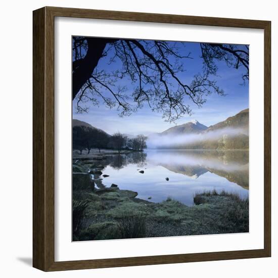 Mist over Llyn Gwynant and Snowdon, Snowdonia National Park, Conwy, Wales, United Kingdom, Europe-Stuart Black-Framed Photographic Print