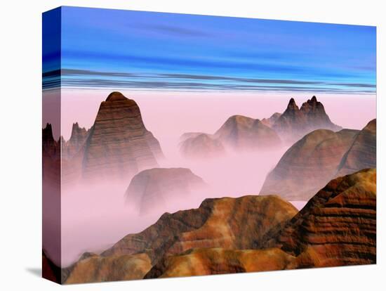 Mist over Rock Formations-Cindy Kassab-Stretched Canvas