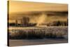 Mist rises from the Snake River on a cold morning, Wyoming-Tim Laman-Stretched Canvas