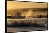 Mist rises from the Snake River on a cold morning, Wyoming-Tim Laman-Framed Stretched Canvas