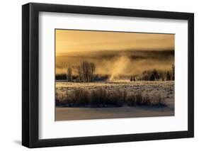 Mist rises from the Snake River on a cold morning, Wyoming-Tim Laman-Framed Photographic Print