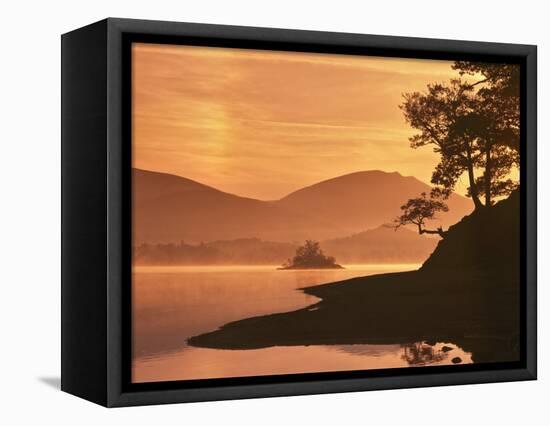 Mist Rising on Derwent Water at Dawn, Lake District National Park, Cumbria, England, United Kingdom-Nigel Blythe-Framed Stretched Canvas