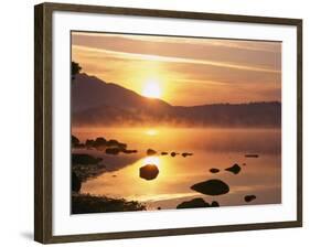 Mist Rising on Derwent Water at Sunrise, Lake District National Park, Cumbria, England, UK-Nigel Blythe-Framed Photographic Print